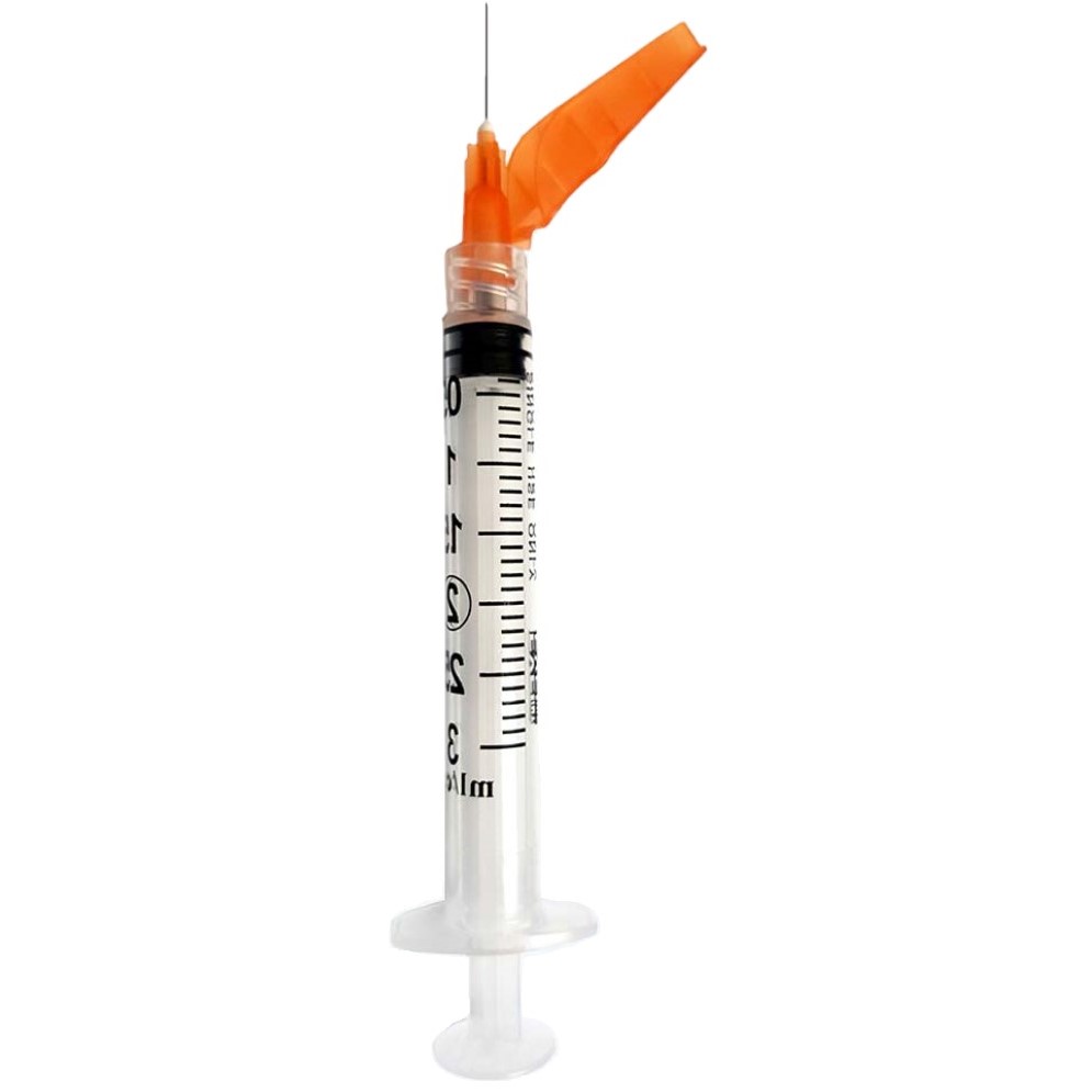 Syringe Safety 3cc LL w/Safety Needle Securetouch 25G x 5/8 inch latex free (50/BX 8BX/CS) by Exel Corporation  ID 27100
